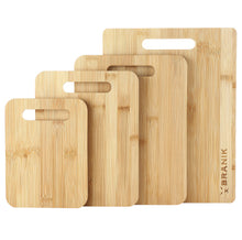 Load image into Gallery viewer, BRANIK 4 Piece Bamboo Chopping Board Set Durable Plantation Bamboo Wooden Cutting Boards. Ideal for Meat, Vegetables, Cheeses, and Bread
