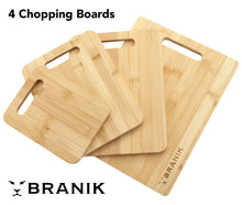 Load image into Gallery viewer, BRANIK 4 Piece Bamboo Chopping Board Set Durable Plantation Bamboo Wooden Cutting Boards. Ideal for Meat, Vegetables, Cheeses, and Bread