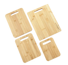 Load image into Gallery viewer, BRANIK 4 Piece Bamboo Chopping Board Set Durable Plantation Bamboo Wooden Cutting Boards. Ideal for Meat, Vegetables, Cheeses, and Bread
