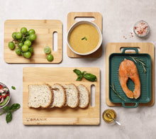 Load image into Gallery viewer, BRANIK 4 Piece Bamboo Chopping Board Set Durable Plantation Bamboo Wooden Cutting Boards. Ideal for Meat, Vegetables, Cheeses, and Bread