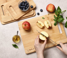 Load image into Gallery viewer, BRANIK 4 Piece Bamboo Chopping Board Set Durable Plantation Bamboo Wooden Cutting Boards. Ideal for Meat, Vegetables, Cheeses, and Bread