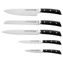 Load image into Gallery viewer, STEWART & BRADLEY 5 Pc FULL TANG Kitchen Knife Set with Bamboo Block. Premium German Steel 1.4116
