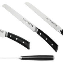 Load image into Gallery viewer, STEWART & BRADLEY 5 Pc FULL TANG Kitchen Knife Set with Bamboo Block. Premium German Steel 1.4116