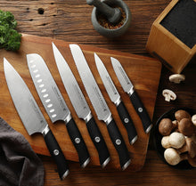 Load image into Gallery viewer, STEWART & BRADLEY 6 Pc Kitchen Knife Set plus Bamboo Block. Premium German Steel 1.4116