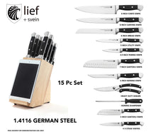 Load image into Gallery viewer, Unique Kitchen Knives Set with Block, 15 Pc. Ideal Knife Set with Block and Sharpener