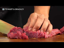 Load and play video in Gallery viewer, STEWART & BRADLEY 5 Pc FULL TANG Kitchen Knife Set with Bamboo Block, Premium German Steel #4028, Razor Sharp Blades.