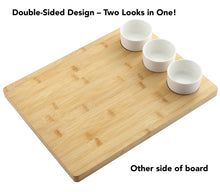 Lade das Bild in den Galerie-Viewer, BRANIK Premium Bamboo Serving Board Set – Includes Ceramic Dip Bowls and 3-Piece Serving Knife Set for Entertaining and Dining.
