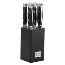 Lade das Bild in den Galerie-Viewer, Lief + Svein German Steel Steak Knife Set. 6 Pc Steak Knives with Block.
