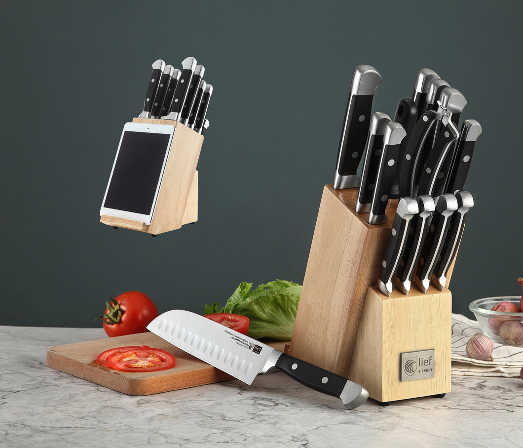 Lief + Svein German Steel Knife Block Set, 15-Piece Kitchen Knife Sets.