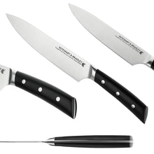 Lade das Bild in den Galerie-Viewer, STEWART &amp; BRADLEY 5 Pc FULL TANG Kitchen Knife Set with Bamboo Block, Premium German Steel #4028, Razor Sharp Blades.
