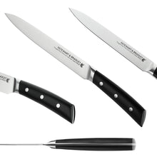Lade das Bild in den Galerie-Viewer, STEWART &amp; BRADLEY 5 Pc FULL TANG Kitchen Knife Set with Bamboo Block, Premium German Steel #4028, Razor Sharp Blades.
