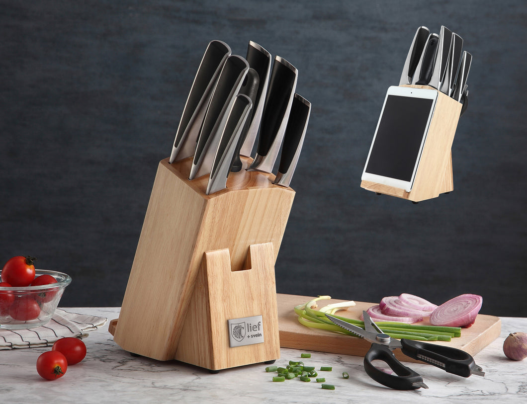 Lief + Svein German Steel Knife Block Set, 9-Piece Kitchen Knife Set