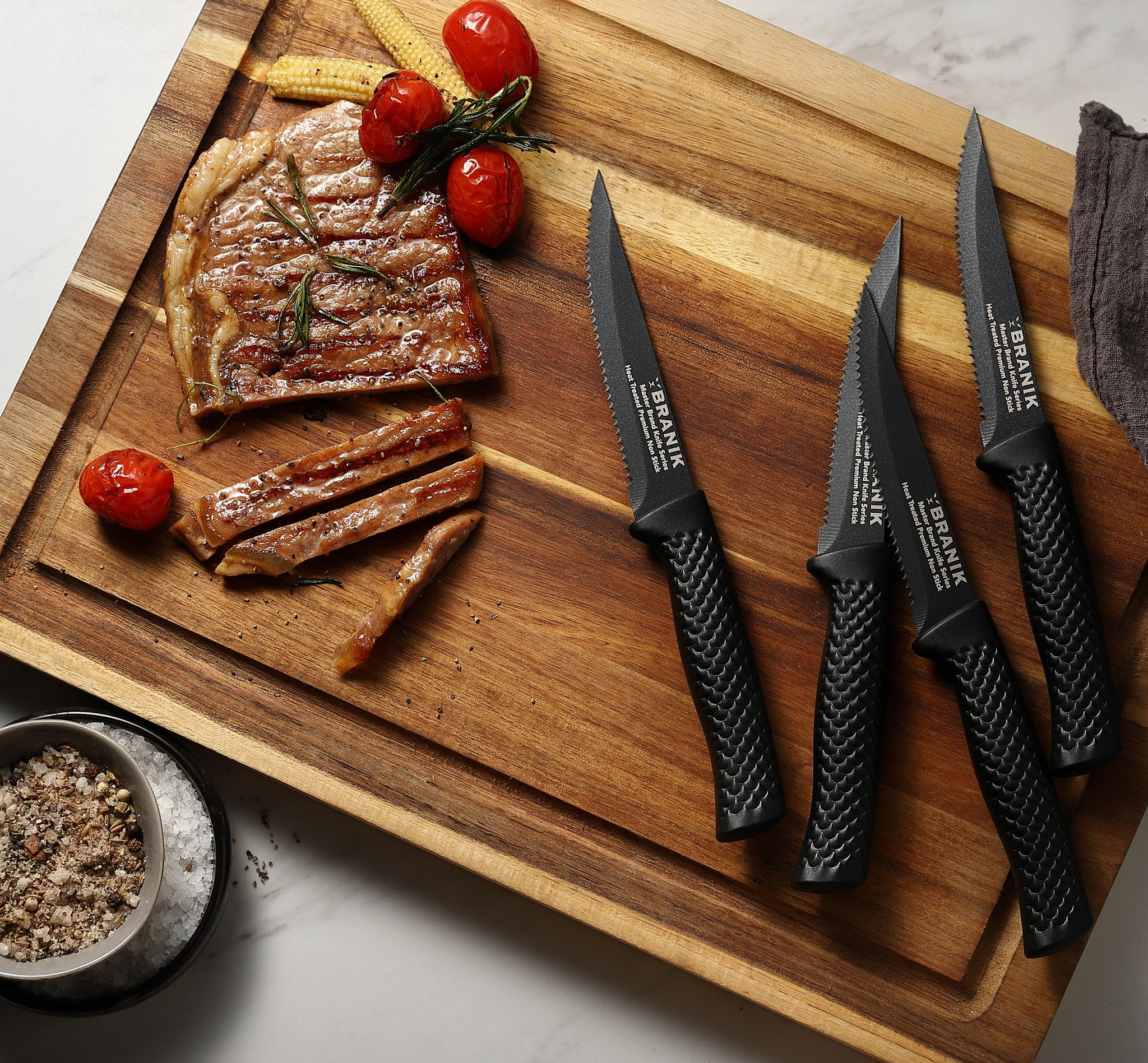 BRANIK 6Pc Black Kitchen Knife Set, Premium German UK