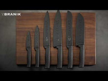 Load and play video in Gallery viewer, BRANIK® Brand 6 Pc Kitchen Knife Set with Protective Covers.
